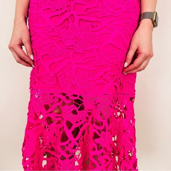 Alexia Admor Floral Lace V-neck Peplum Hem Eyelet Pink Midi Dress - Picture 8 of 14